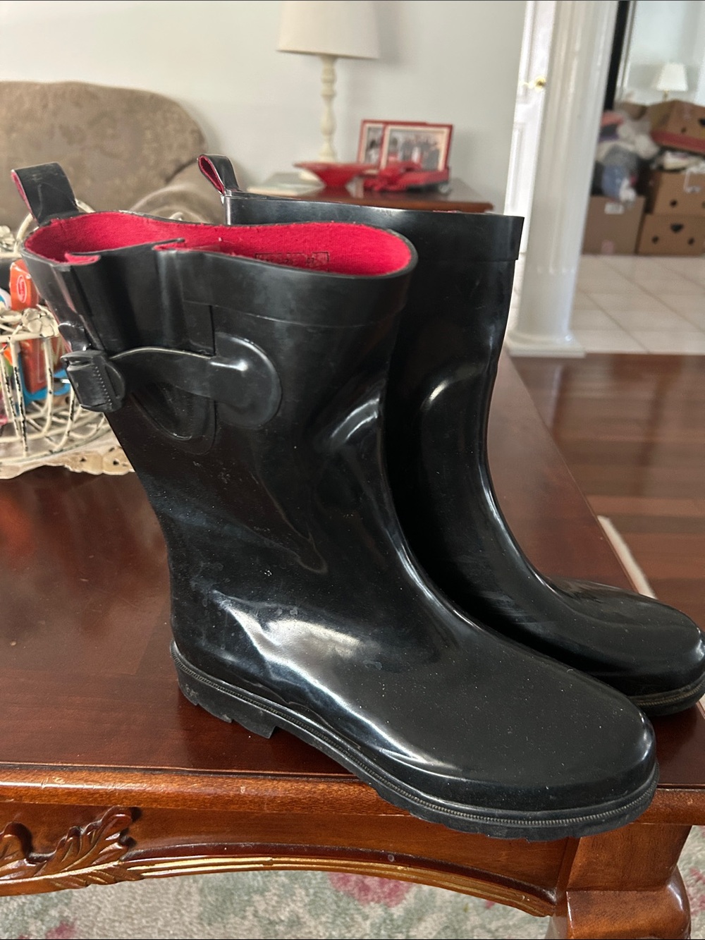Capelli of New York Black Rain Boots with Red Lining